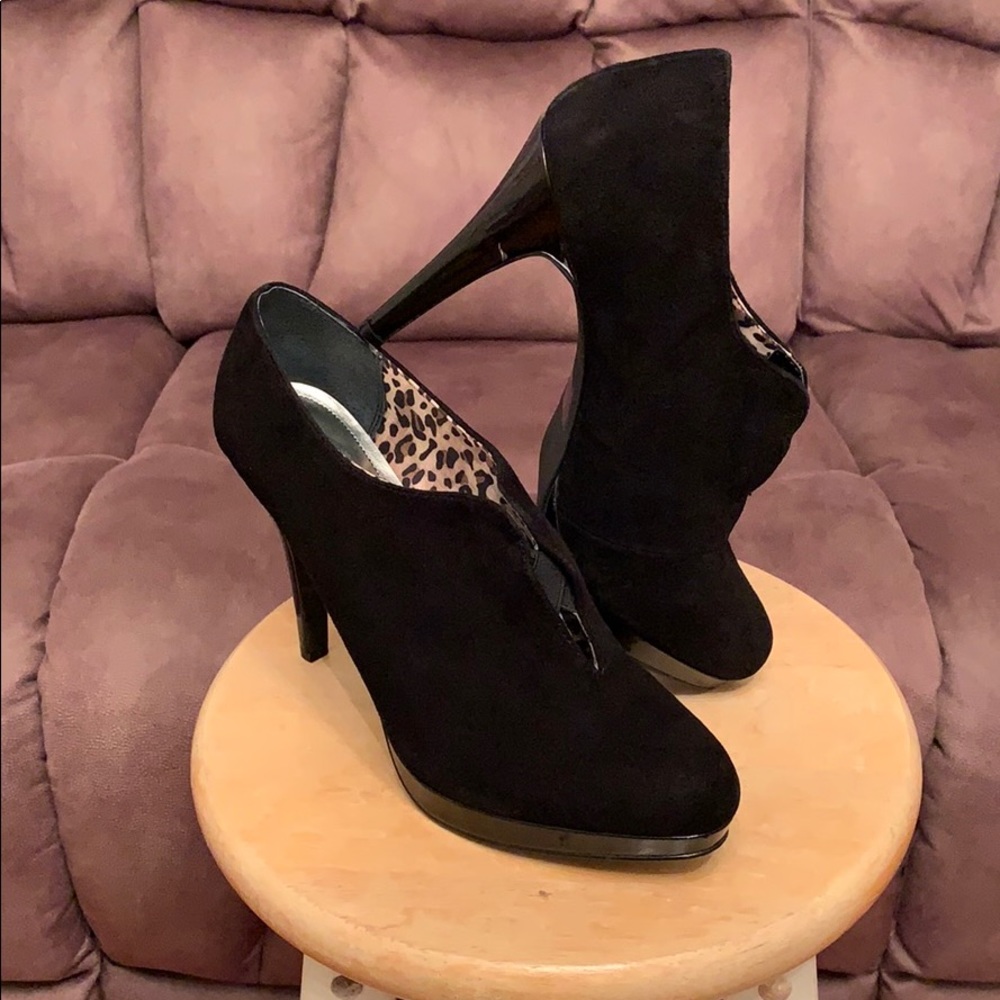 New wo tags black suede stiletto platform booties